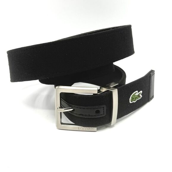 Lacoste Men’s Engraved Buckle Woven Fabric Black Belt - NWOT - US 38 - Picture 1 of 7